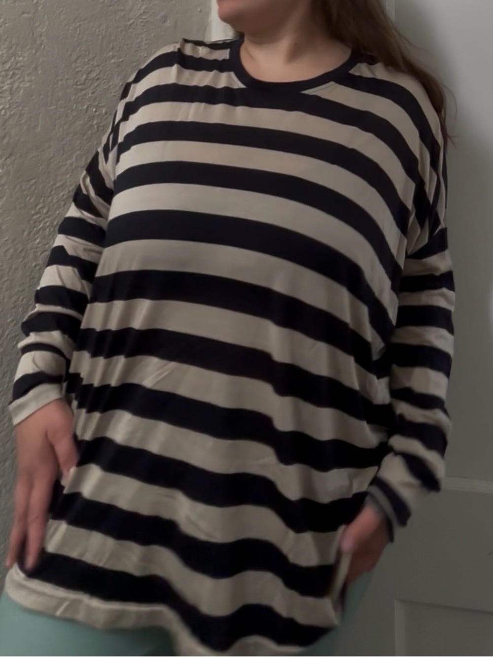 COS Navy & Beige Striped Batwing Shirt